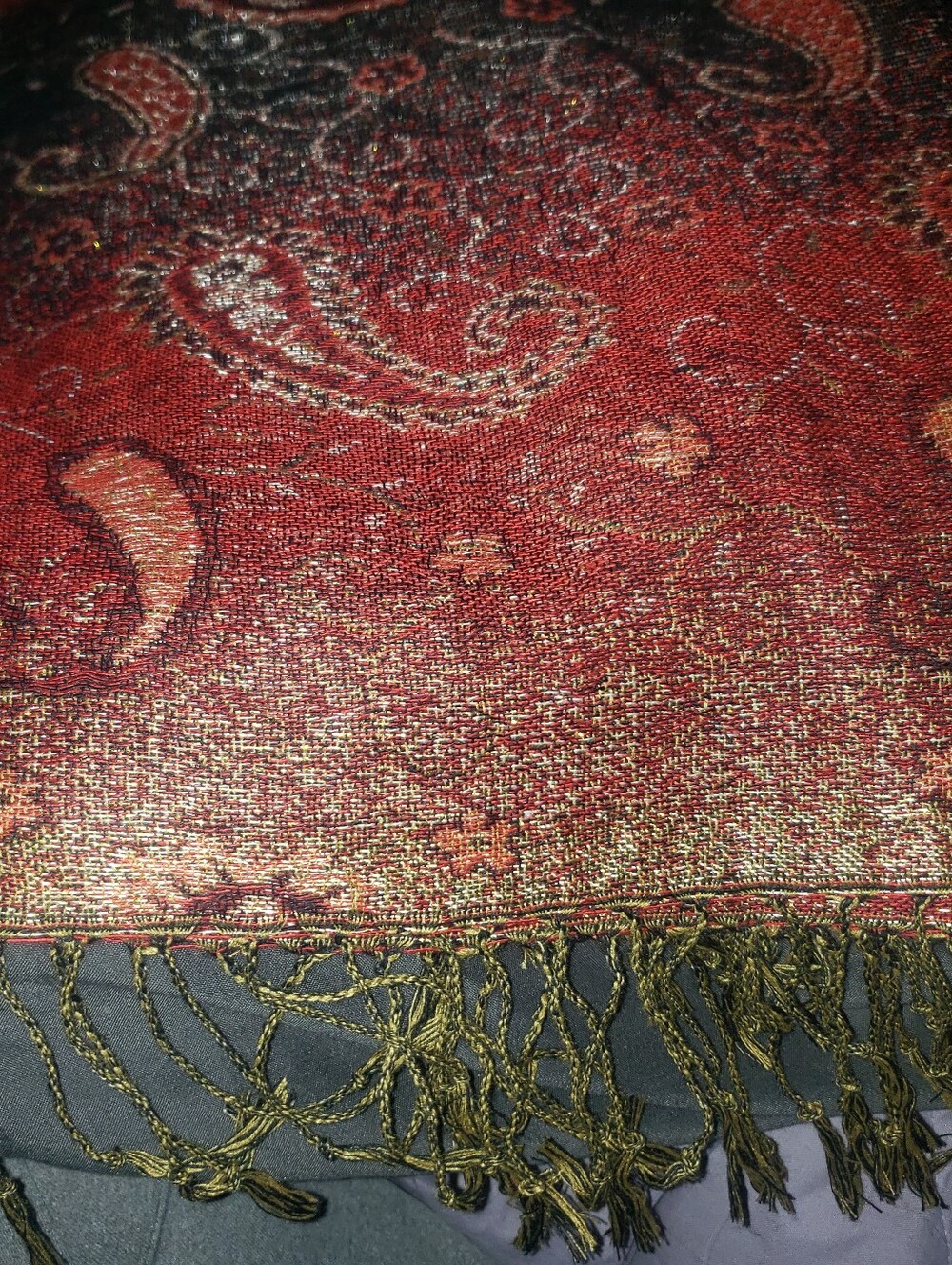 Pashmina/Silk Paisley Woven Fringe Scarf